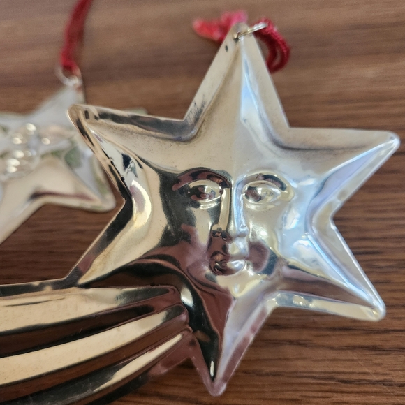 Vintage 90s Stamped Brass Metal Celestial Anthropomorphic Star Ornaments - Picture 3 of 9